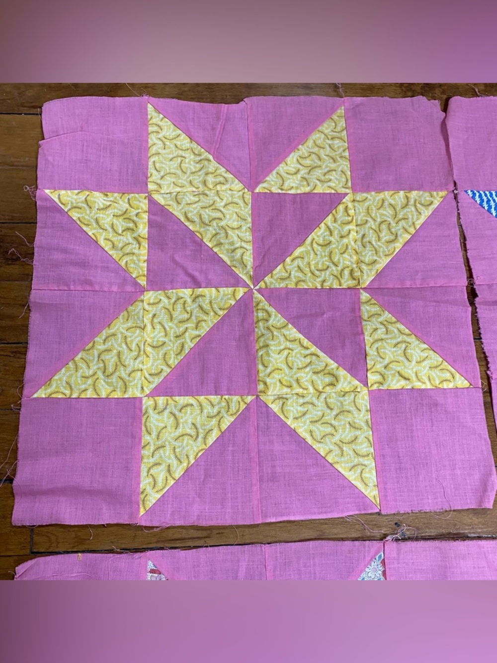 Set of 9 Vintage 8 Point Star Feed Sack Quilt Blocks 15 1/2” x 15 1/2” each - Picture 2 of 10